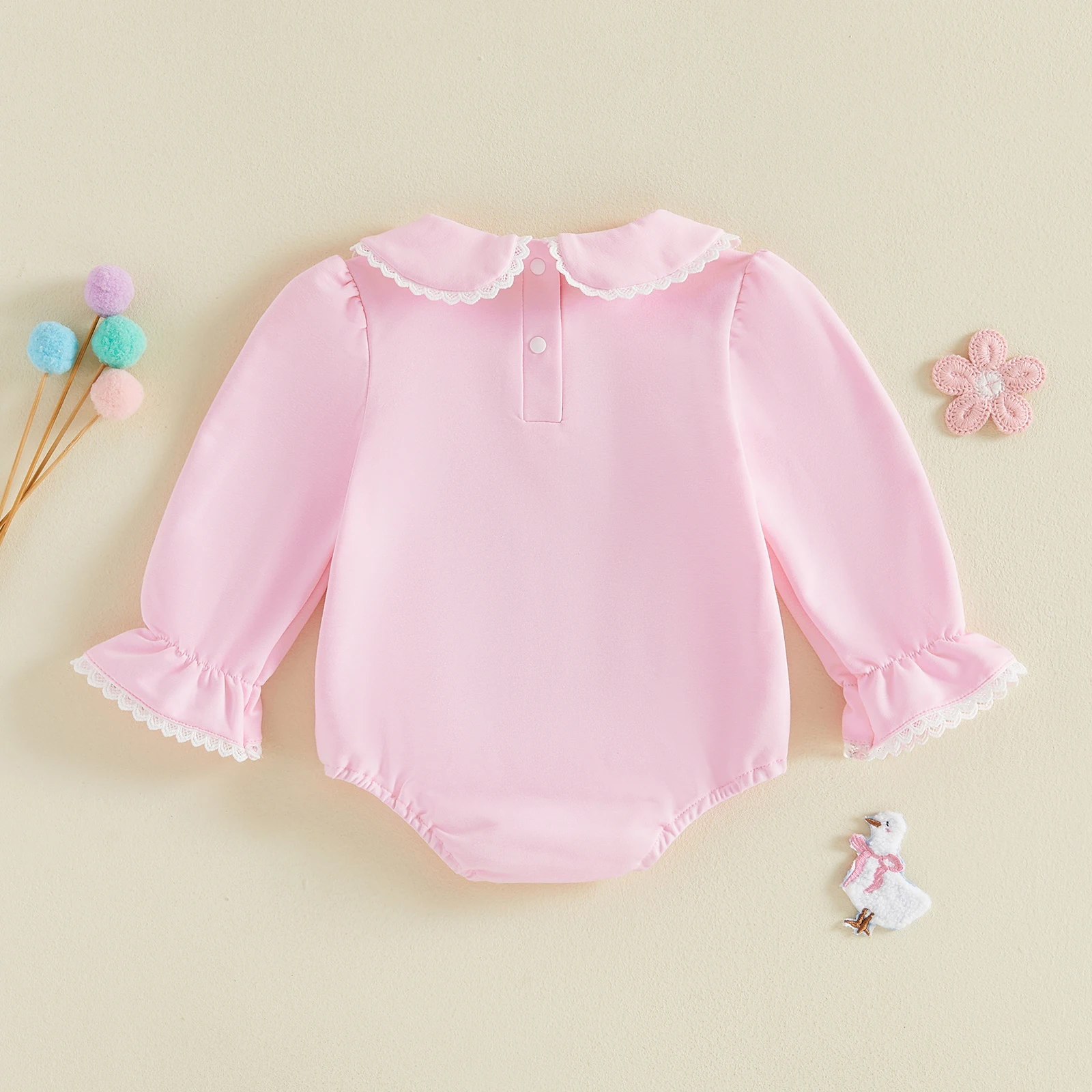 Cute Baby Girls Half Birthday Romper Goose Embroidery Long Sleeve Sweet Baby Bodysuit Fall Clothes