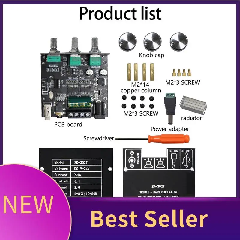 

M07K-ZK-302T Bluetooth Digital Power Amplifier Module 2.0 Stereo Dual Channel 30W+30W With High & Low Tones