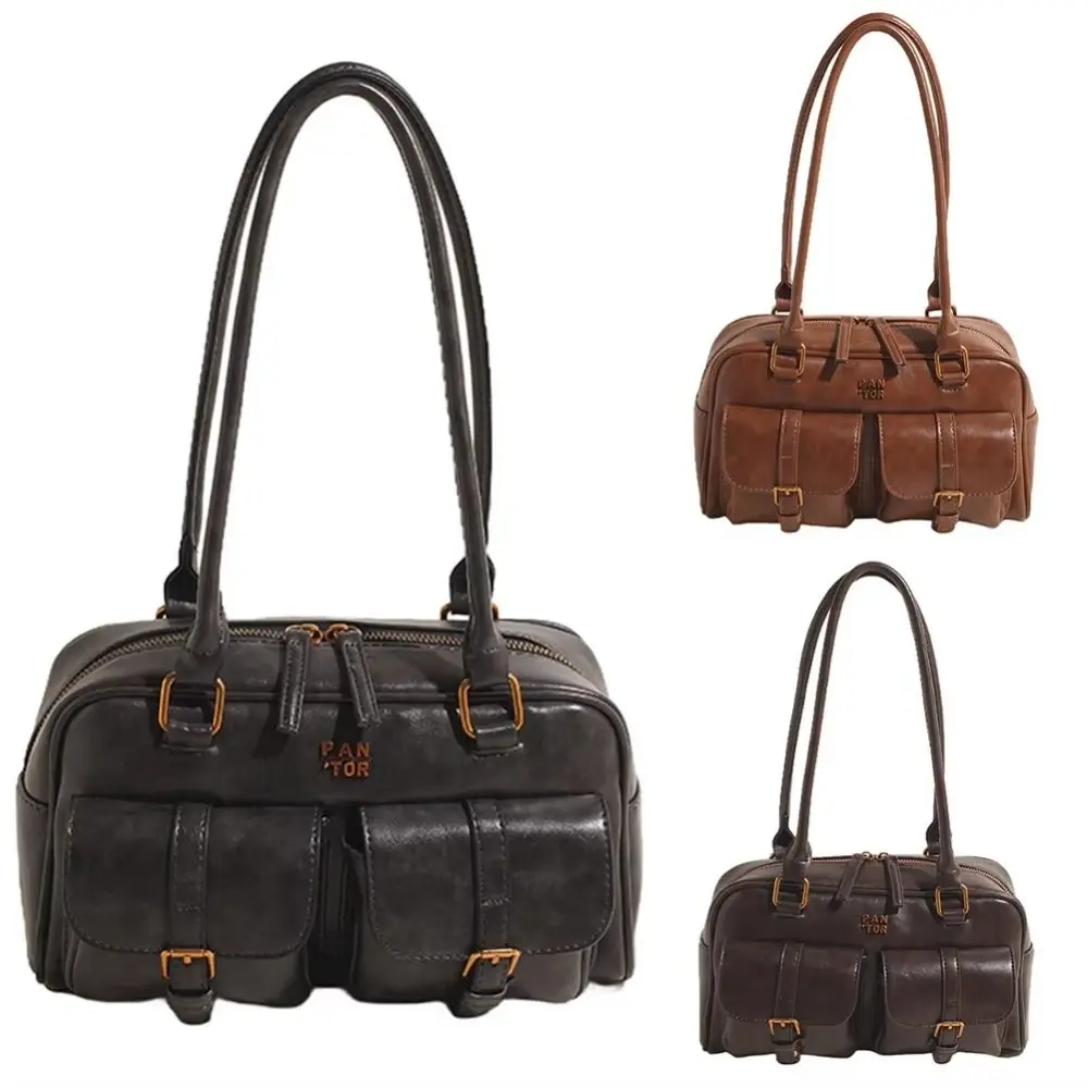 الكورية نمط بو البولينج حقيبة براءات الاختراع والجلود بلون جيب بوسطن حمل حقيبة يد تصميم الأقلية حقيبة تحت الإبط في الهواء الطلق