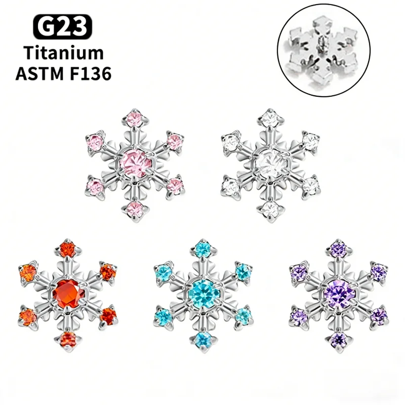 F136 Titan Schneeflocken-Lippenpiercing-Ringe 16G Runder Zirkonia-Labret-Nasenstecker Tragus-Helix-Knorpel-Ohrring Schmuckzubehör – Detail 1