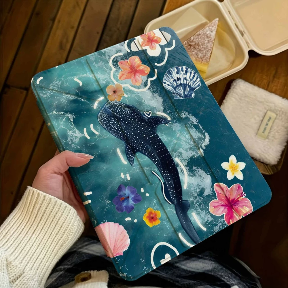 Whale Shark Tropical Ocean For iPad Pro 11 12.9 13 A16 M2 M4 M3 M5 Shell 9.7 10.2 5/6/7/8/9/10/11th Mini Air 3 4 5 6 Cover