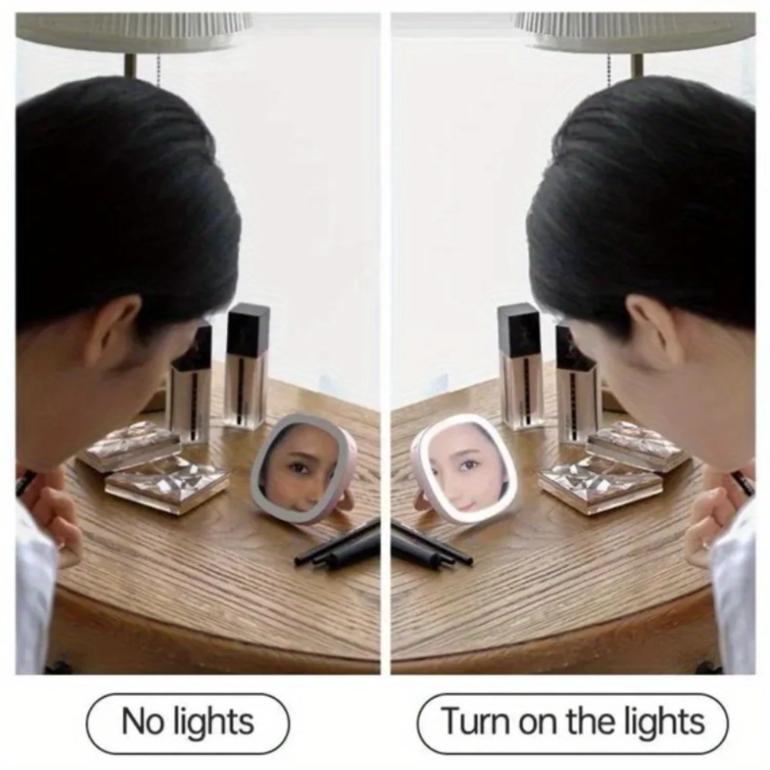 Tragbarer LED-Taschenspiegel mit Ständerhalterung – dimmbares 3-Farben-Licht, wiederaufladbar über USB, Reise-Make-up-Spiegel – beleuchteter Waschtisch