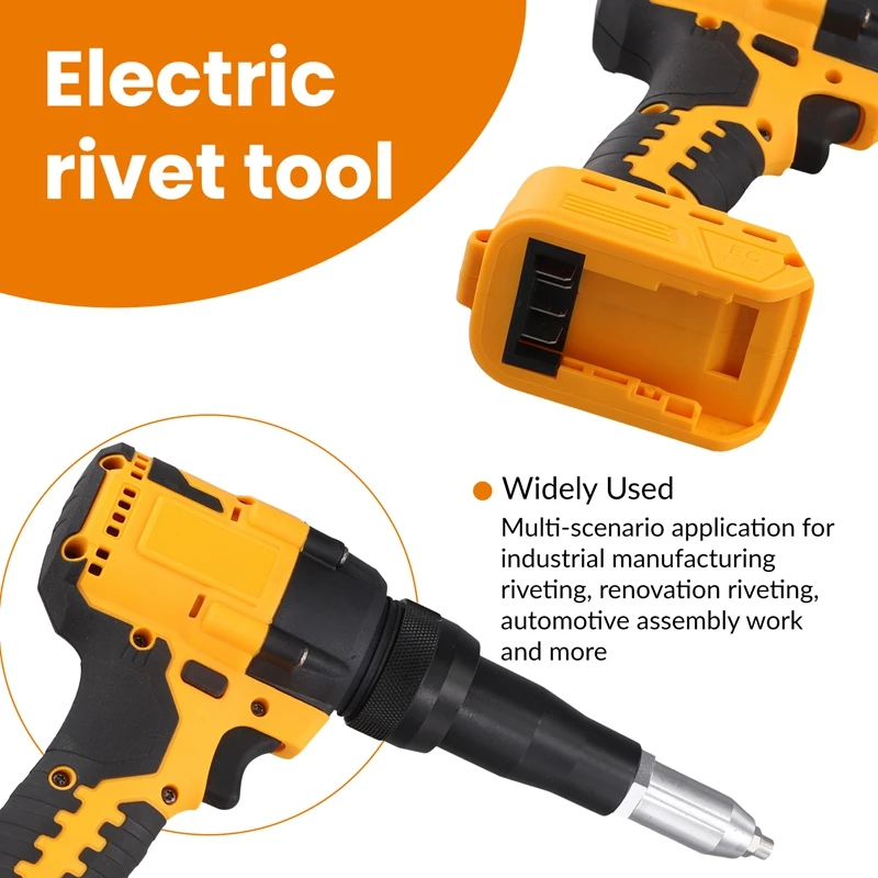 

ABIY-Brushless Electric Riveter Gun 3-6mm Rivet Cordless Riveting Tool Screwdriver for Dewalt 18V 20V Battery (No Battery)