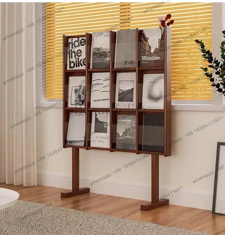 PG Magazine rack medieval solid wood reading bookshelf Japanese display creative acrylic floor newspaper CD shelf