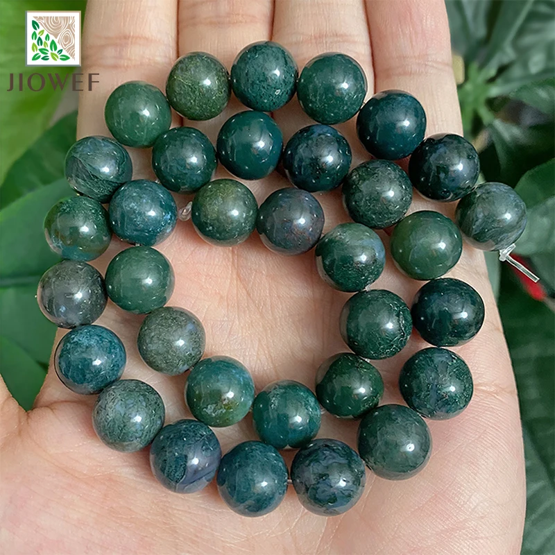 Smooth Moss Grass Green Agates Round Loose Spacer Beads Chains for Diy Jewelry Making Natural Stone 4 6 8 10 12 14MM 15