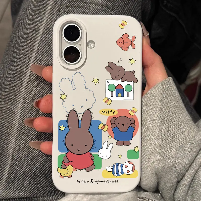 Miffy Kawaii Anime Good Looking Mobile Phone Case Liquid Silicone for IPhone17pro New Style Advanced Protect Anti-fall Simple