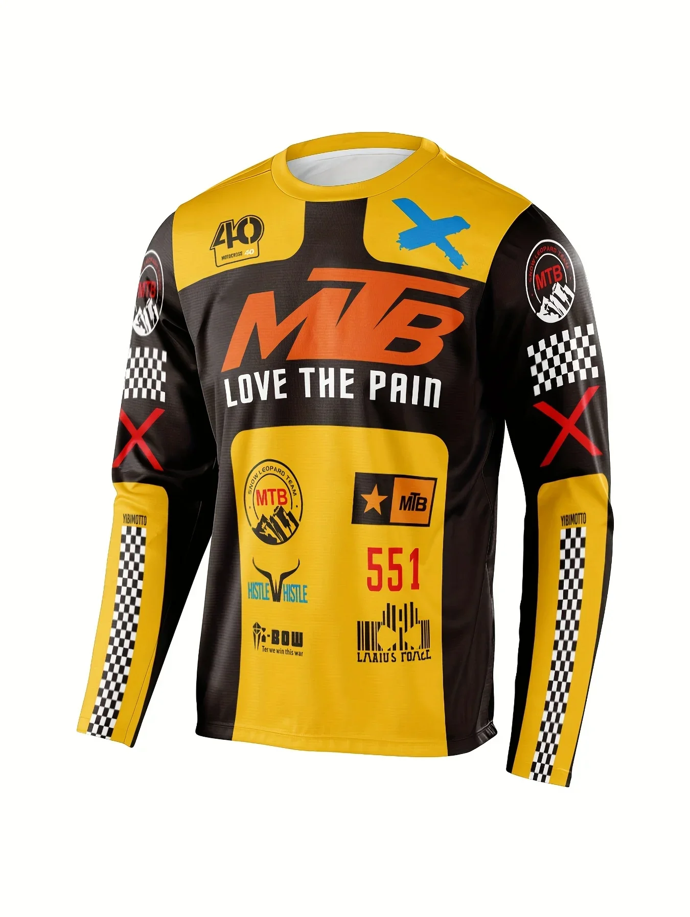 

Men's Letters Print Cycling Jersey, Active Breathable Moisture Wicking Long Sleeve Crew Neck Shirt For Biking Riding Sports