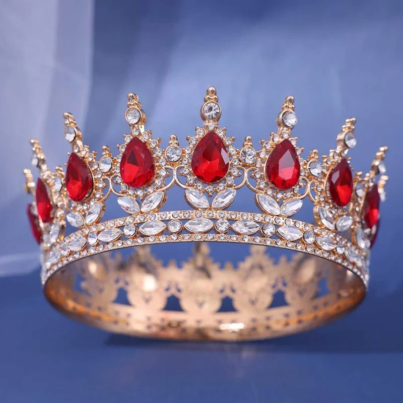 Bridal European Princess Tiara Round Baroque Pageant Crowns Crystal Full Crown King TiarWedding Crown Hair Dress Accessories image 2