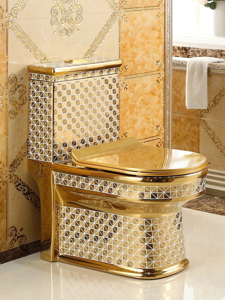 Household Flush Golden Toilet Super Swirling-Style Water-Saving Deodorant Toilet Square Personality Color Ceramics Sanitary