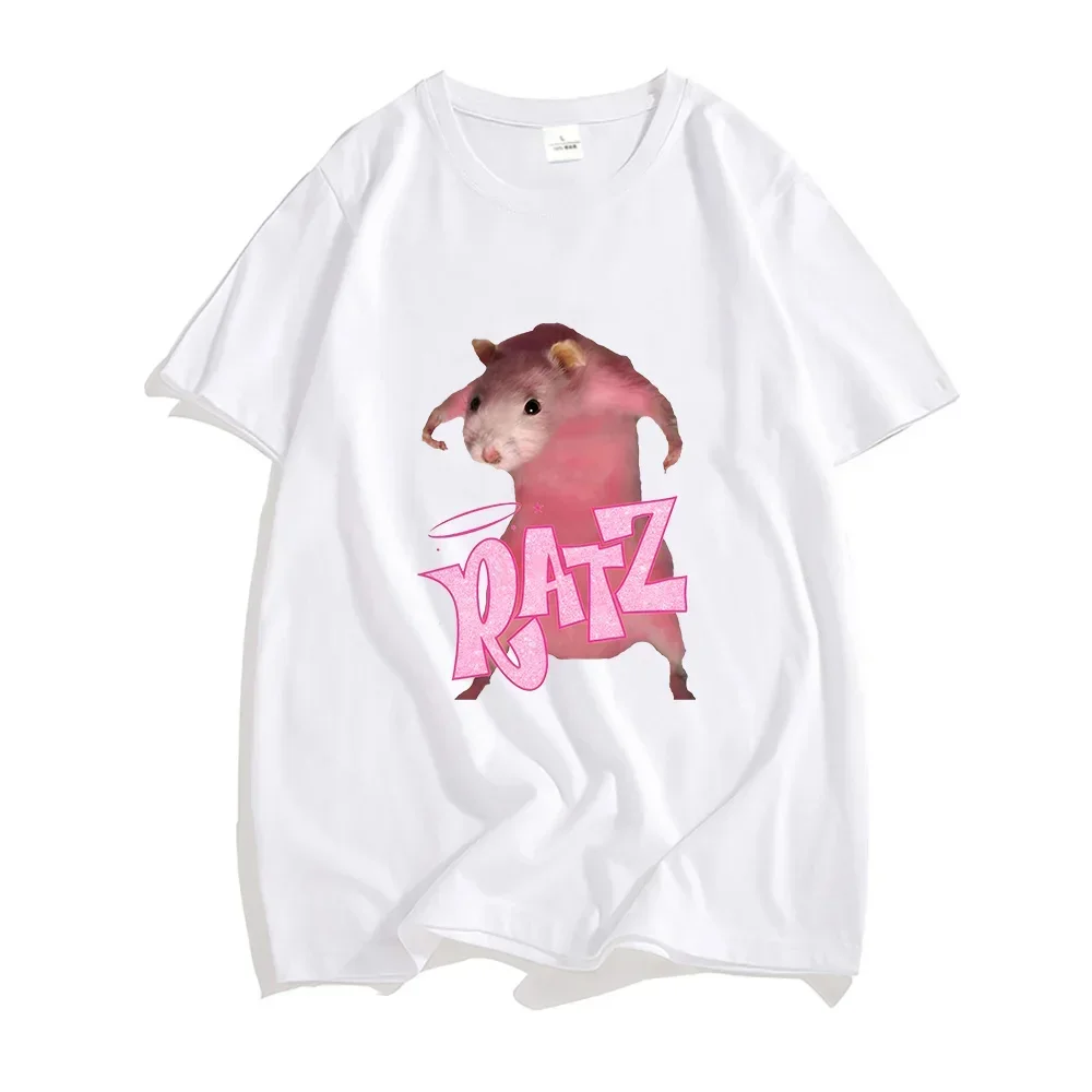 T-shirt damski z kreskówkowym nadrukiem w stylu Ratz mysz casualowa koszulka z krótkim rękawem Casual Kawaii letni Tshirt z okrągłym dekoltem