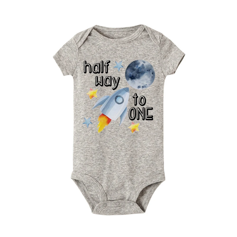 Half Birthday Boy Space romper Half Way To One Half bodysuit baby 6 Month Old Outfit 6 Month Photoshoot Space 1/2 Birthday Shirt