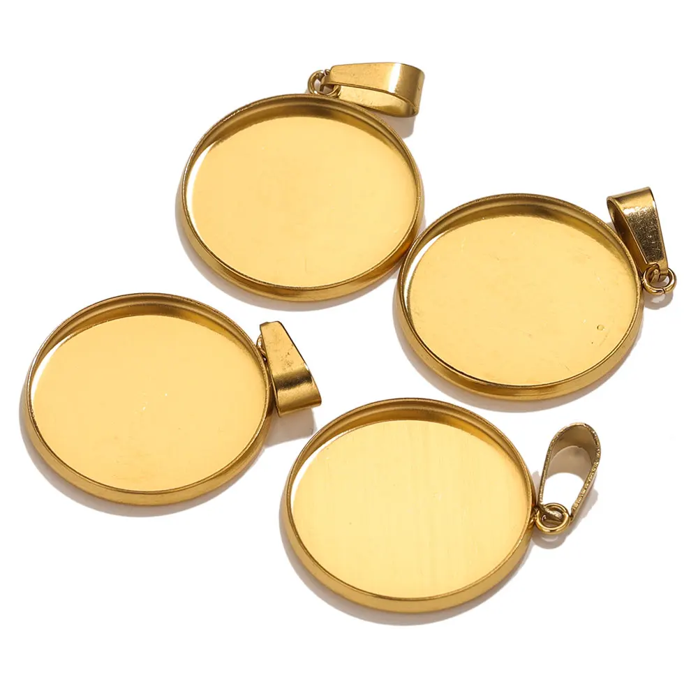 10pcs Fit 10 12 16 20 30mm Stainless Steel Resin Blank Gold Cabochon Base Tray Setting Bezels Pendant Charms FOR Jewelry Making