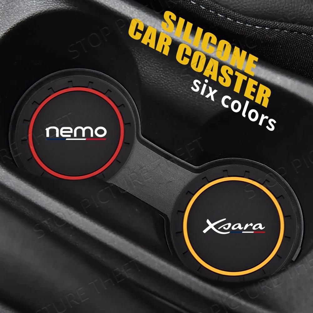 

2pcs For Nemo Xsara French Flag Logo VTS Aircross Car Badge Water Cup Holder Anti-slip Pad Mat Bottle Slot Coaster Styling
