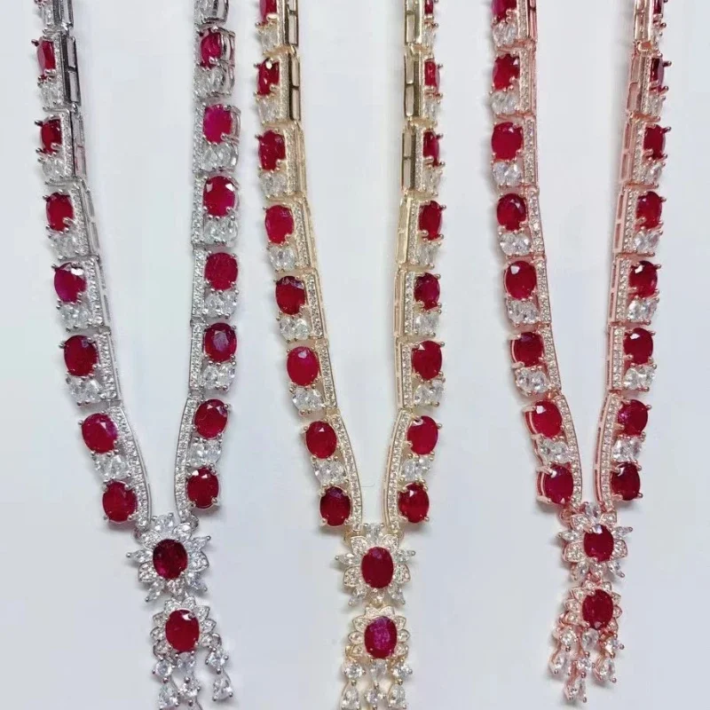 

925 Sterling Silver Ruby Necklace Luxury Jewelry Designer Women's Jewelry Party Gift