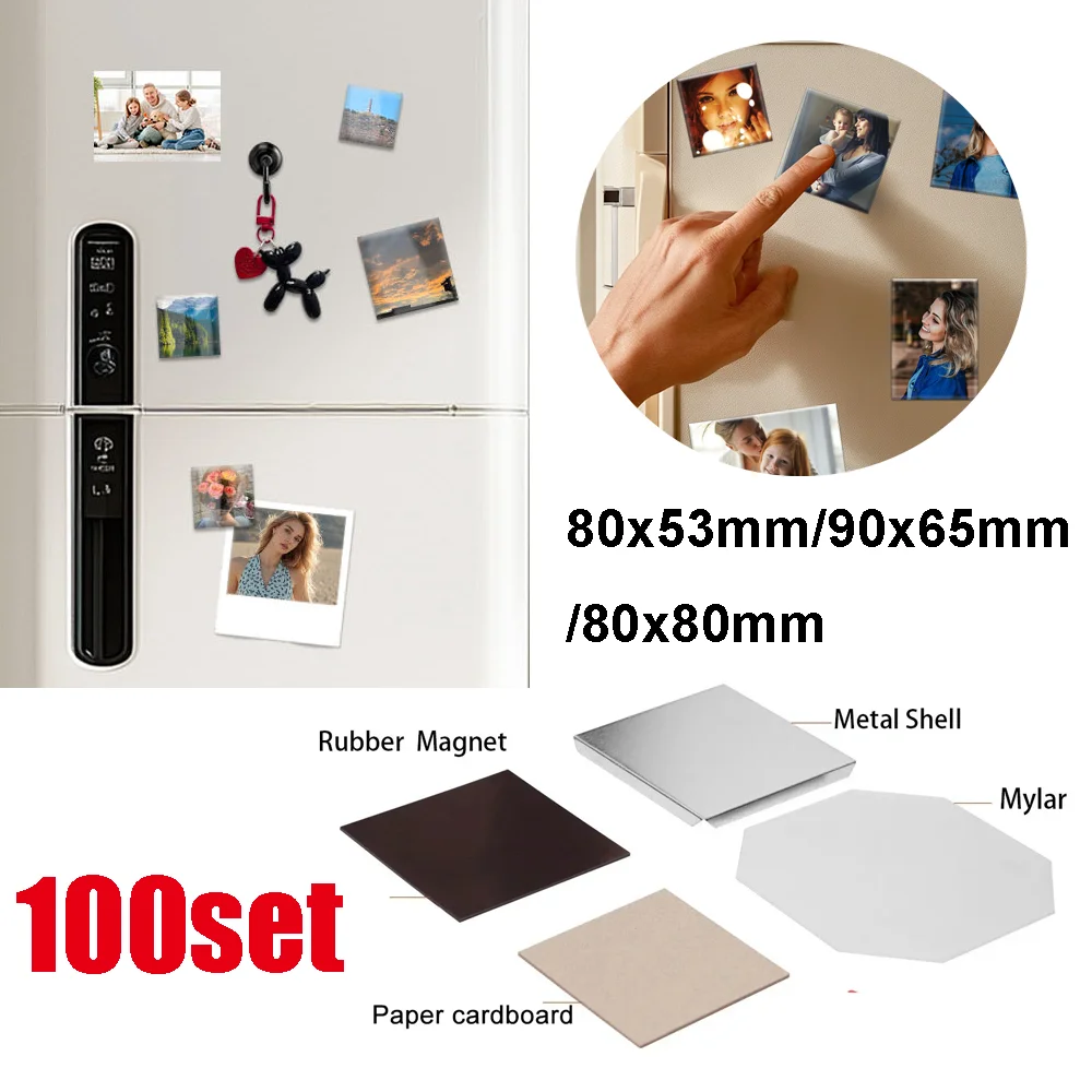 100Sets 53x80mm/65x90mm Rectangular Fridge Magnet Maker Machine Materialfor Party DIY Photo Refrigerator Button Press Consumable