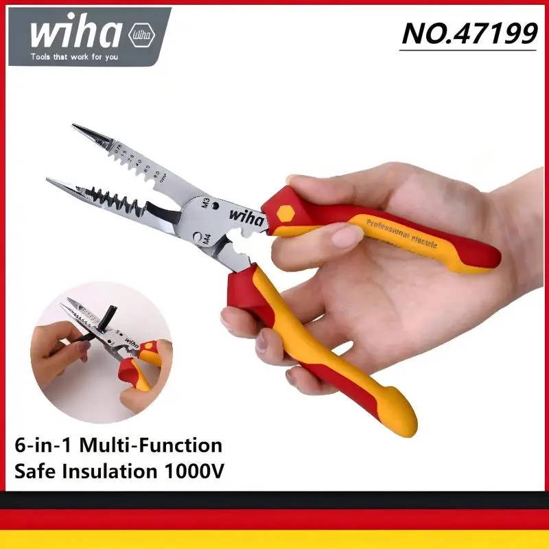 wiha-47199-多機能6-in-1-工業用絶縁ワイヤーストリッパー、1000v-vde規格対応圧着・切断プライヤー（電気工事士向け）