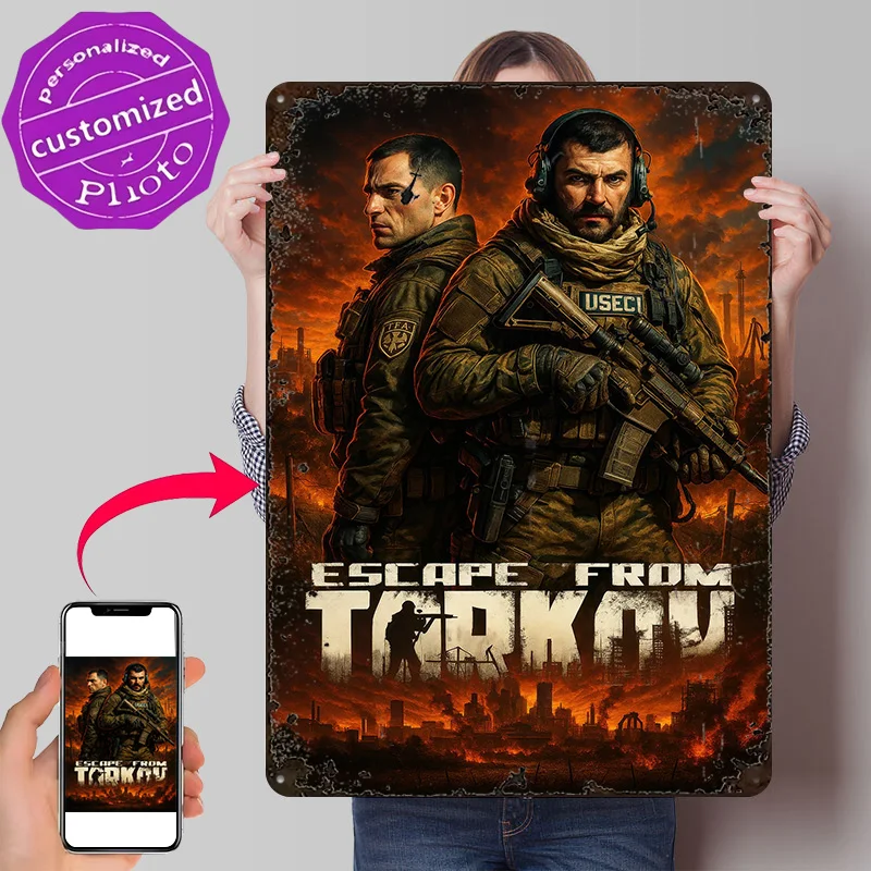 Escape From Tarkov Game Personalized 3D Textured Metal Poster Wall Art Vintage Tin Signs for Home Decorations Living Room House