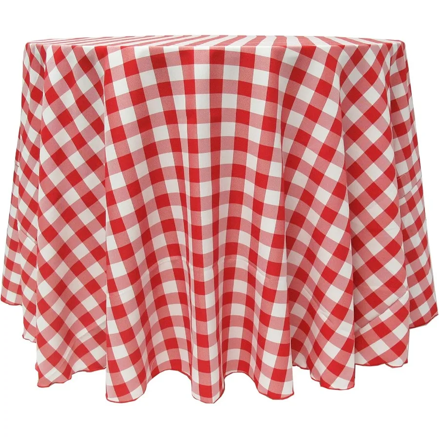 

5 упаковок — 72-дюймовая круглая клетчатая скатерть из полиэстера в клетку, красный и белый