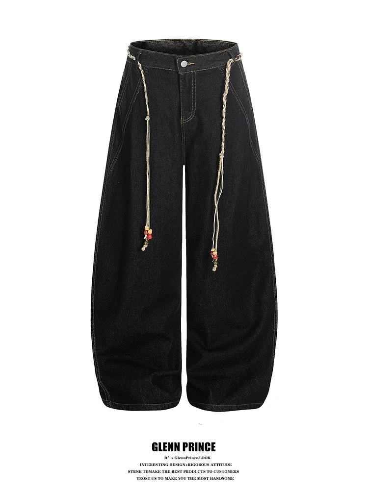 

Джинсы мужские свободного кроя Deep Blue GPstudio, в американском ретро-стиле, с завязками на талии, повседневные, прямые брюки