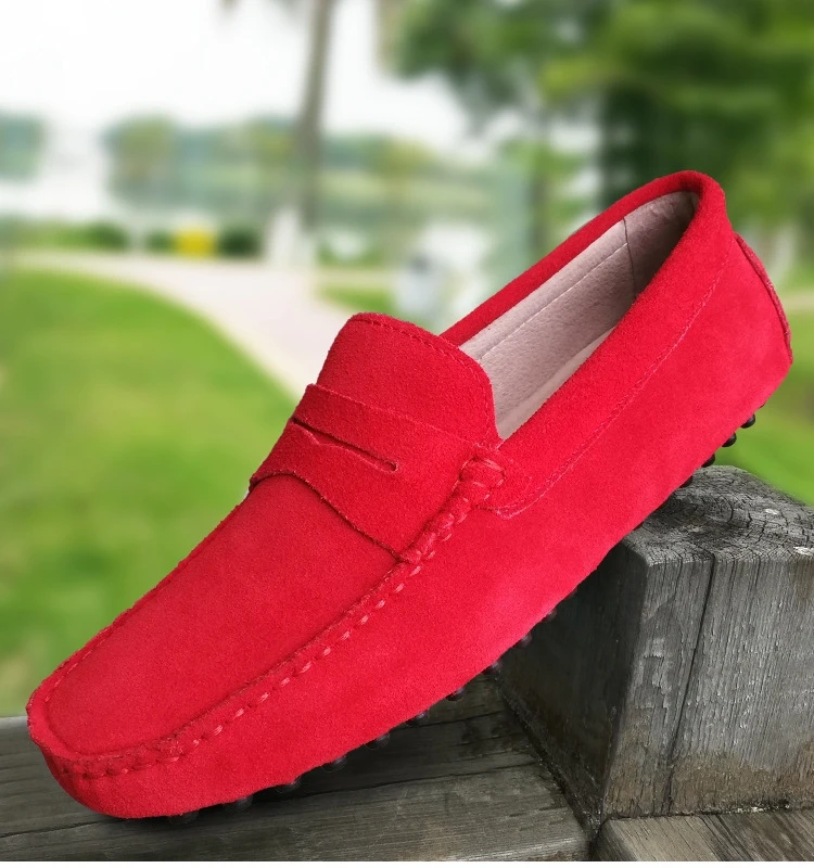 

Men's Extra Large Red Bean Bean Shoes Lazy Shoes Nubuck Leather Slip-On British Korean Style Casual Low Heel Rubber Sole