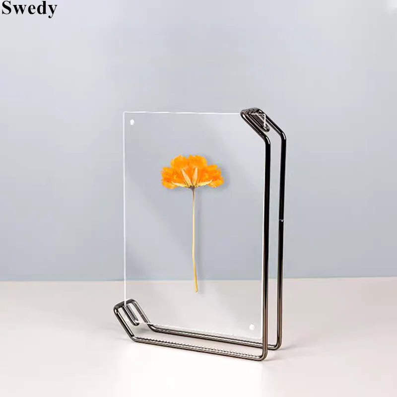 3 Pieces 6 Inch 105x150mm Metal Wedding Acrylic Picture Photo Frame Press Flower Frame Gift Menu Paper Sign Holder Display Stand