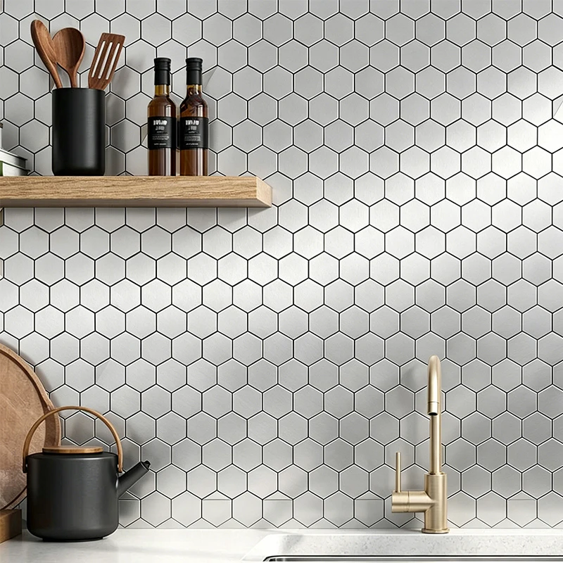 5/10PCS Hexagonal Self-Adhesive Kitchen Bathroom Wall Tiles Stickers Waterproof Stain-Resistant Peel And Replace Decoration