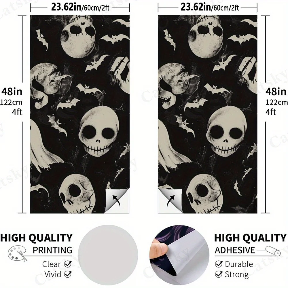 Halloween Skull Pattern,Spooky Bat Art,Gothic Textile Design,High Value! 2D Flat Vinyl Sandboard Stickers - Bubble-Free, Easy Ap