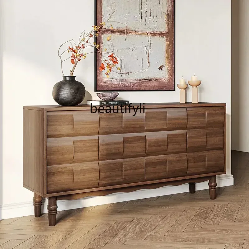 

American retro solid wood dining side cabinet, living room wall locker, household storage cabinet