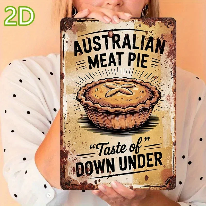 2D Flat -1pc of Vintage Australian Meat Pie Iron Welcome Sign - Rustic Wall Art Measuring 11.8X7.8 inch, Perfect for Traditional