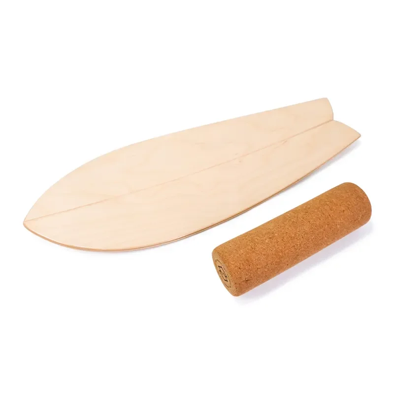 

Wholesale Custom Fitness Trainer Core Roller Wooden Surf Balance Board With Cork Roller