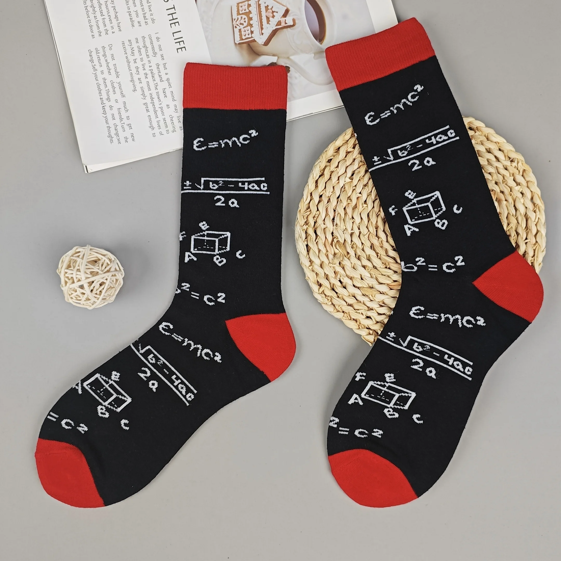 1 pair Fun Science Equation Printed Socks,Casual Mid-Calf  Socks for STEM Lovers