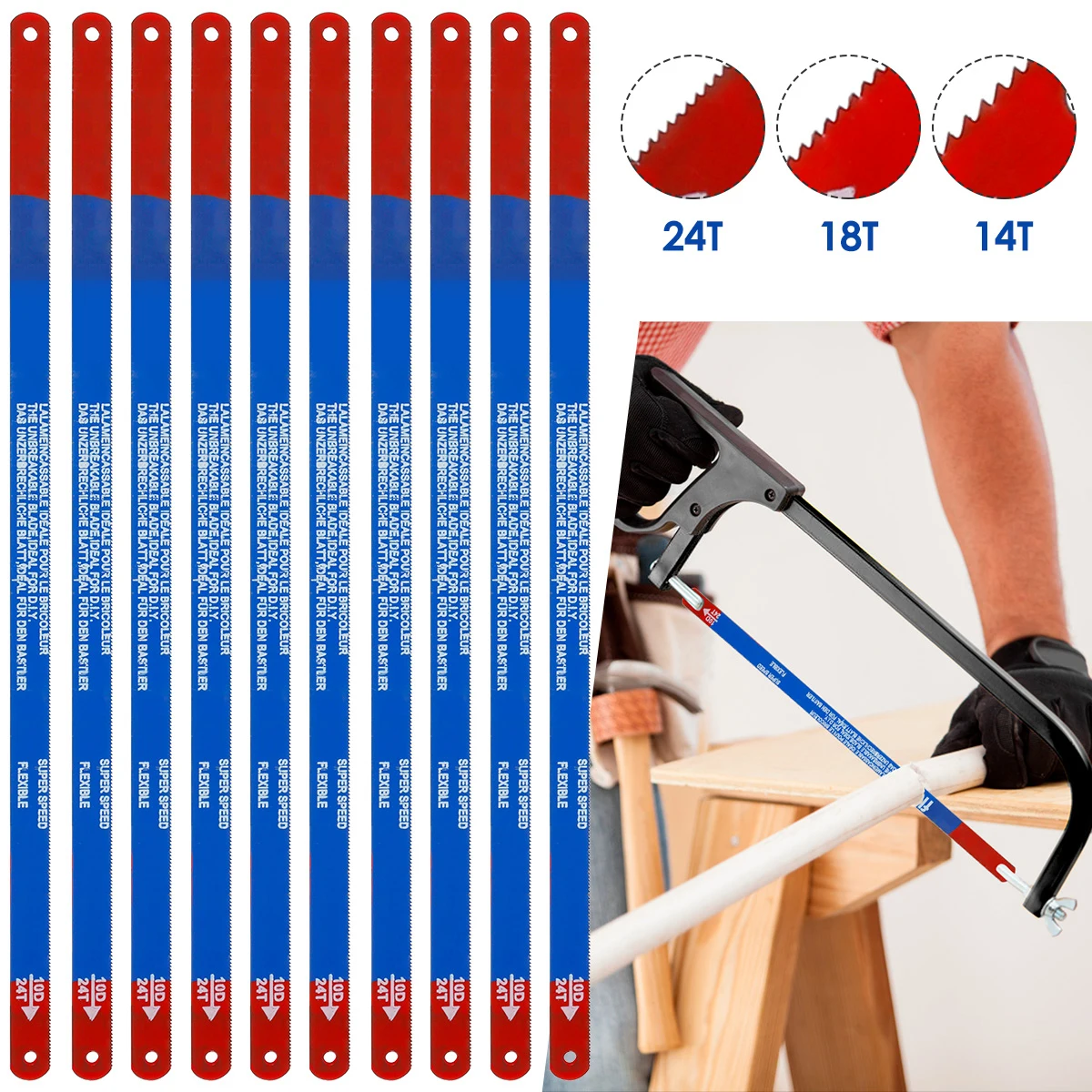 20/10 Упаковок 11,8-дюймовое Многофункциональное Ножовочное Полотно 18t, Биметаллическая Сталь M35 Для Резки Мяса, Дерева