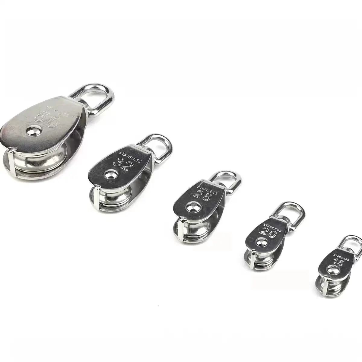 1Pcs Stainless Steel Single Pulley Block 360° Swivel Ring M15-M50 Heavy Duty Rope Pulley for Trailer Garden Winch