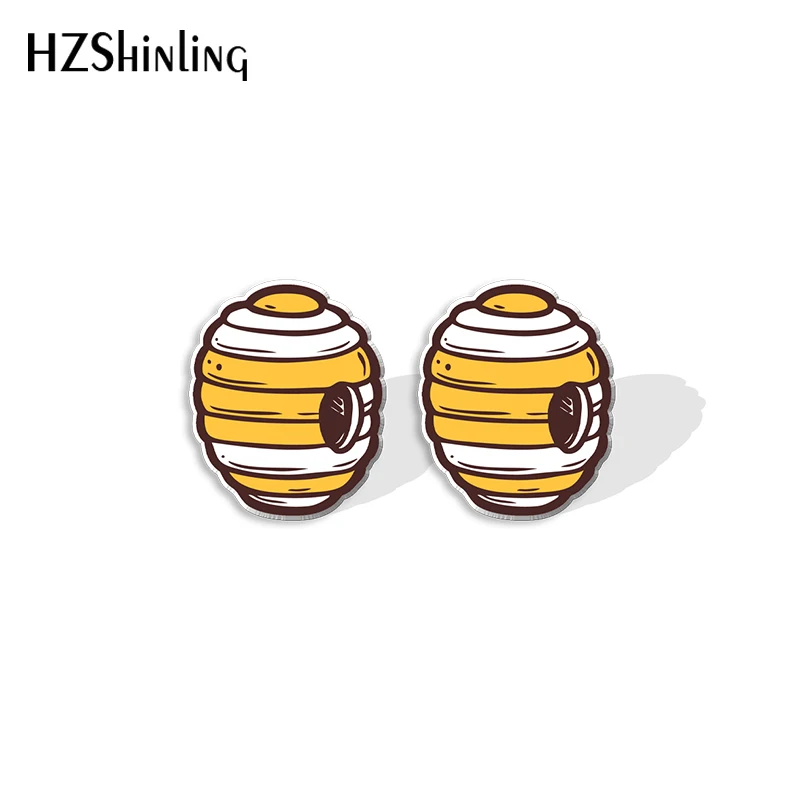 2023 New Sweet Honey Bee Stud Earring Honeycomb Acrylic Resin Earrings Epoxy Handmade Jewelry Gifts Friends