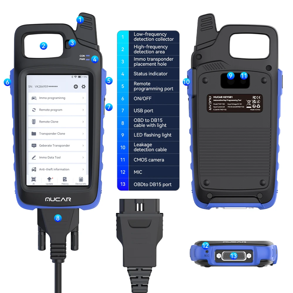 MUCAR KEY581 Key Creation IMMO Learning Chip Key Fob Programmer Immobilizer Tool Universal Key Generator Kit Read Write Cloning