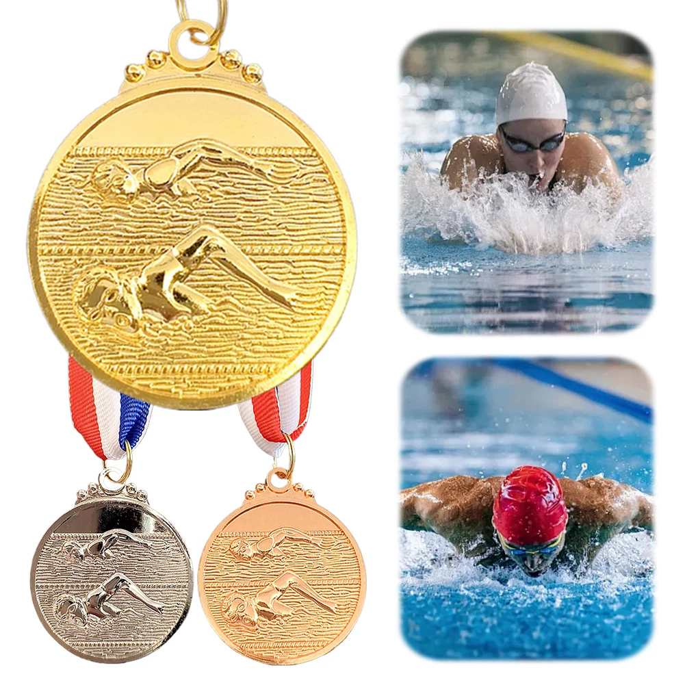 5cm Swimming Medal Competition Awards with Neck Ribbon Metal Winner Medals 1st/2nd/3rd Place Medals for Competitions Party Race