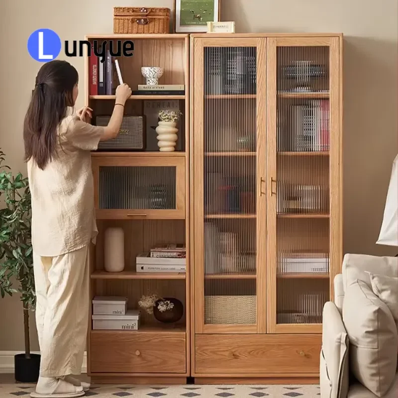 Modern Luxury Japanese Solid Wood Bookshelf Locker Full Wall Integrated Storage Cabinet for Living Room Hospital Furniture