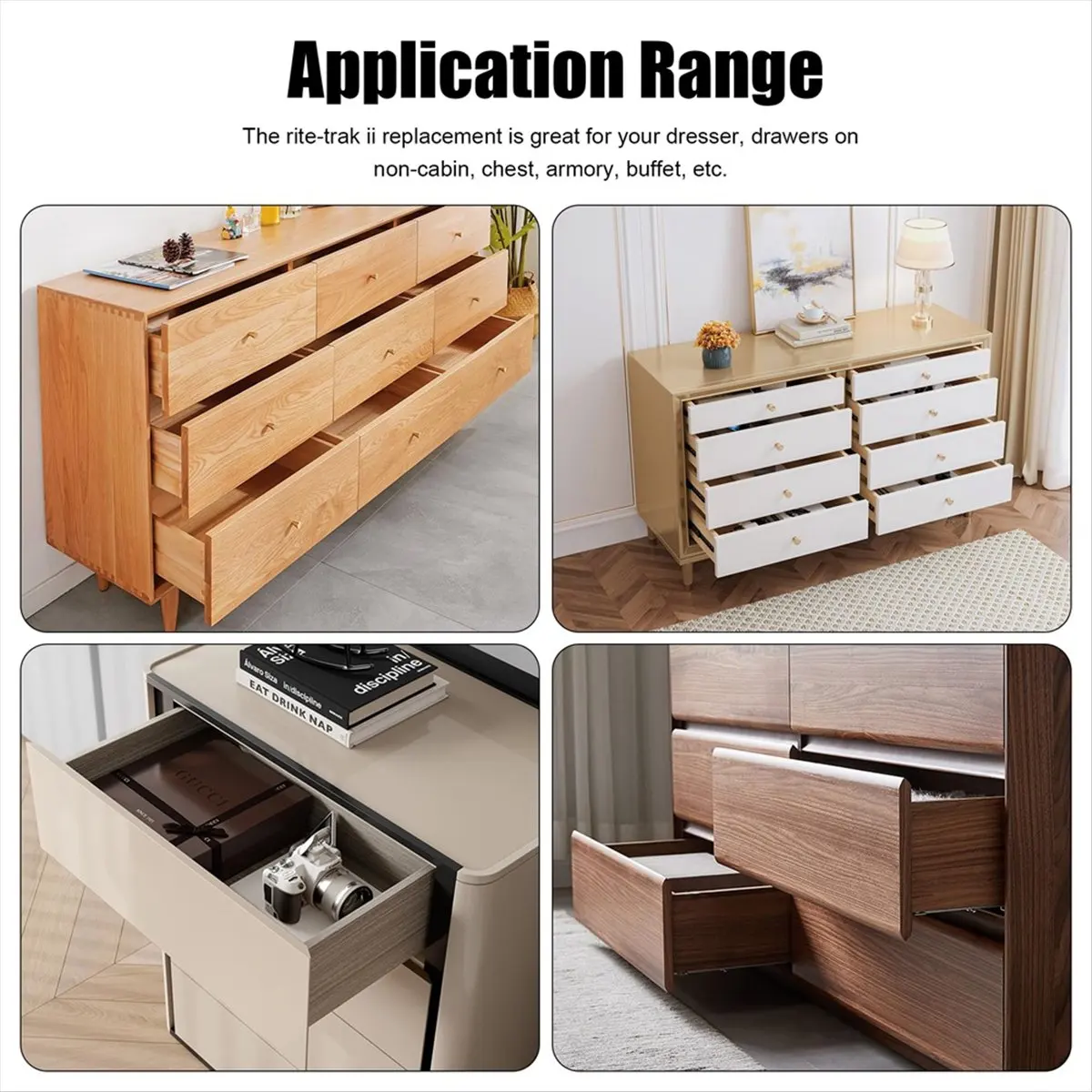 A008 10Sets Replacement Drawer Track Slide Kit,Track Drawer Guides Furniture Parts for Dressers,Hutches and Nightstand Drawer