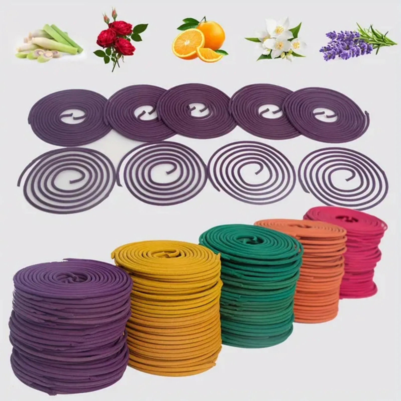 50pcs Spiral Incense, Lemongrass, Rose, Jasmine, Lavender Orange Aromatherapy Coils, Burning Time 3-4 Hours Suitable for Air Purification, Yoga, Meditation,, Best Gift Choice, Fitness, Home Relaxation