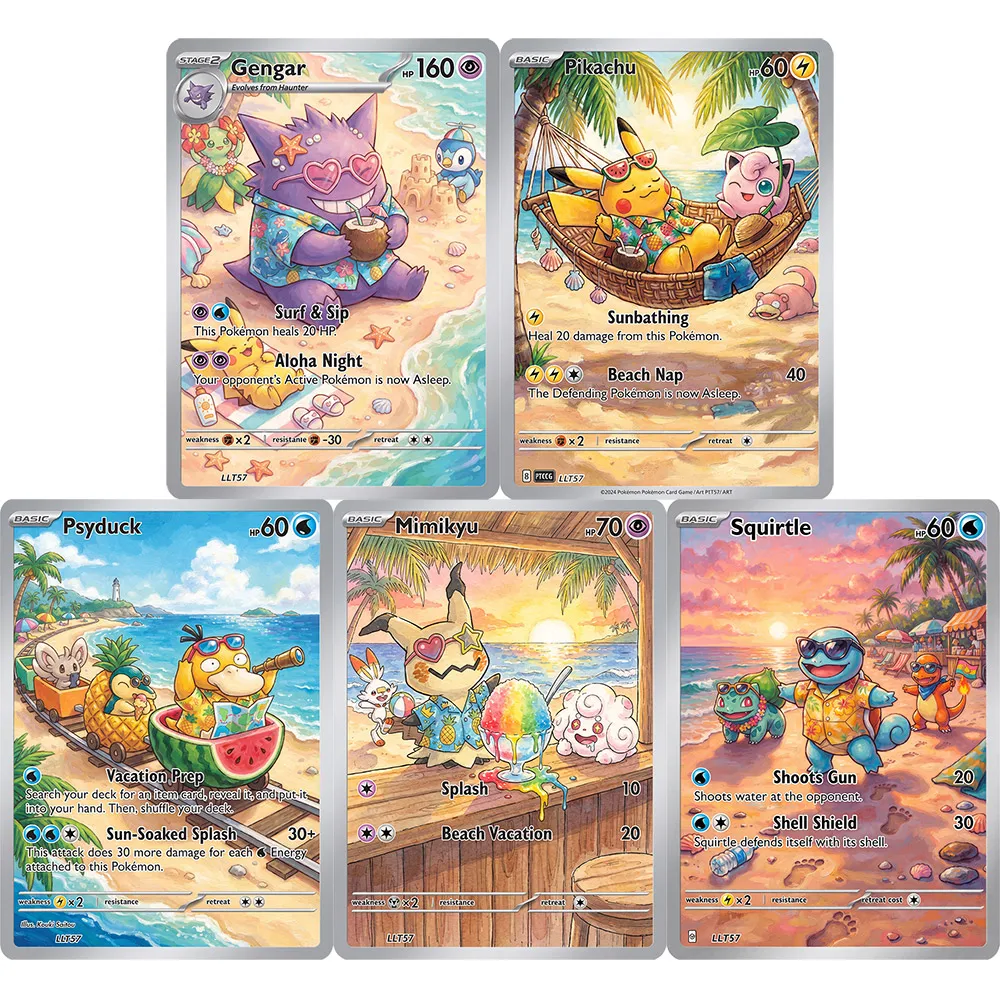 5Pcs PKM Cards PTCG Post Genagr Psyduck Squirtle Mimikyu Collection Cards Game Collection Card Toys Hobbies For Kid Present