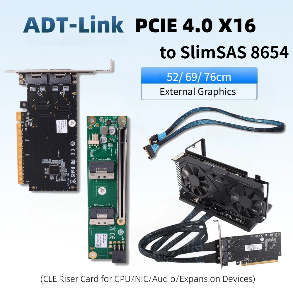 Slim SAS 4.0 SFF-8654 8i Server Array Card High-speed SFF 8654 X8 Data Cable External Graphics PCIE 4.0 X16 To SlimSAS Backplane