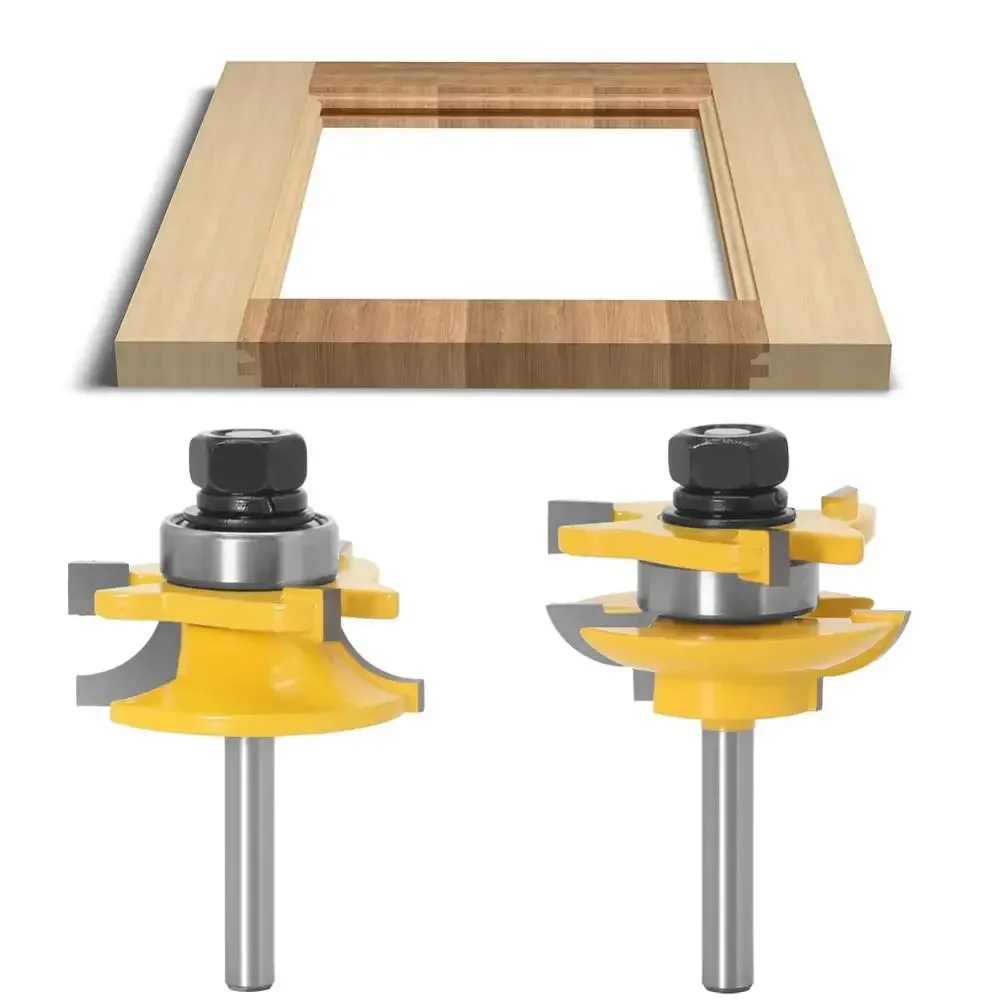 3PC/Set 1/4" 6.35MM 6MM Shank Milling Cutter Wood Carving Big Cabinet Rail & Stile Tenon Router Bit Door Cabinet Panel Raiser