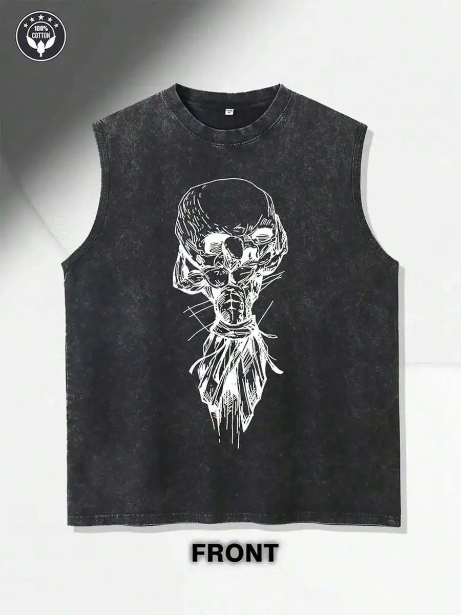 

Mens Sleeveless Vest Skull Print Cotton Washable Summer Outdoor