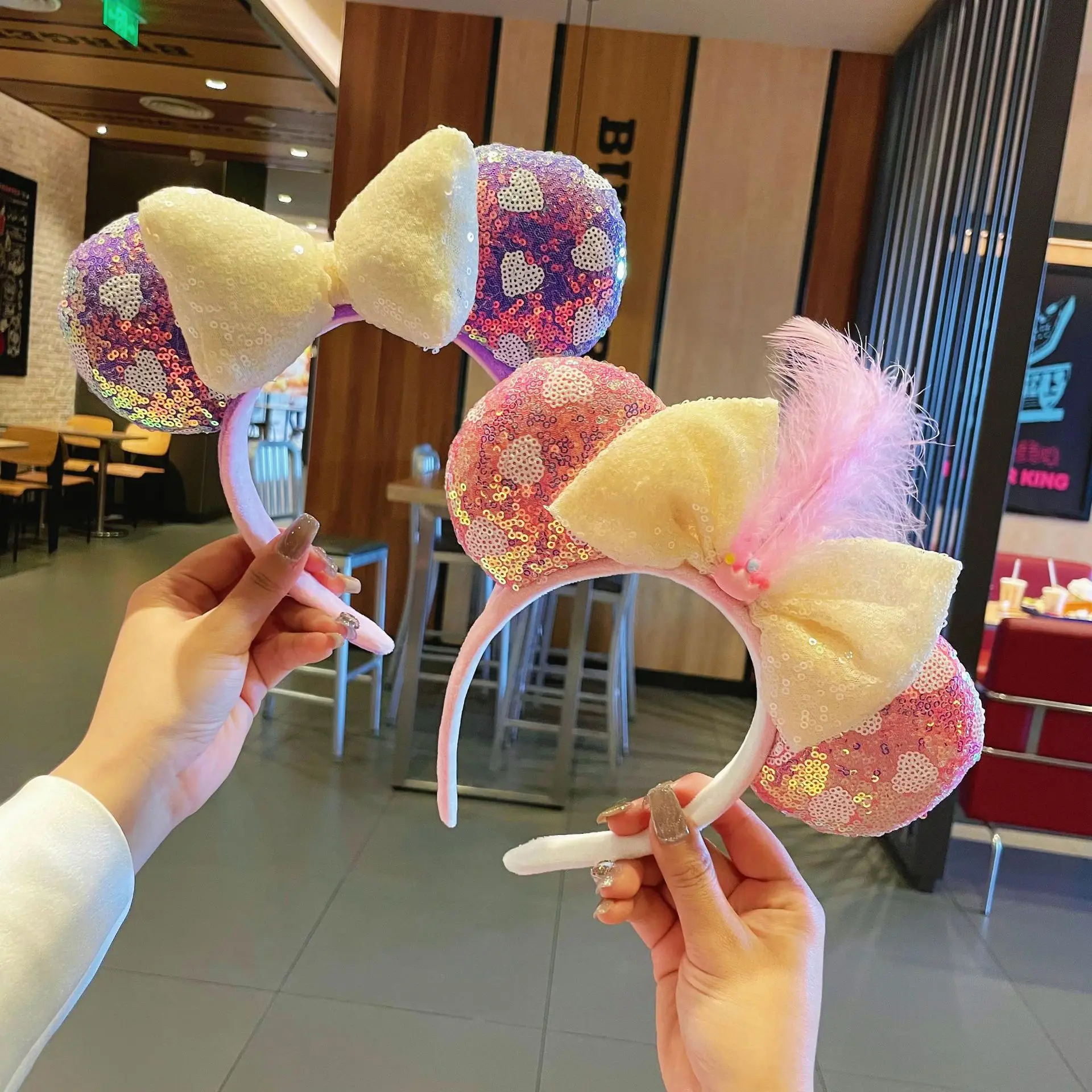 Glitter Mickey Bow Headband - Cute Pastel Disney-Inspired Hair Accessory for Theme Parks, Cosplay & Costume Parties