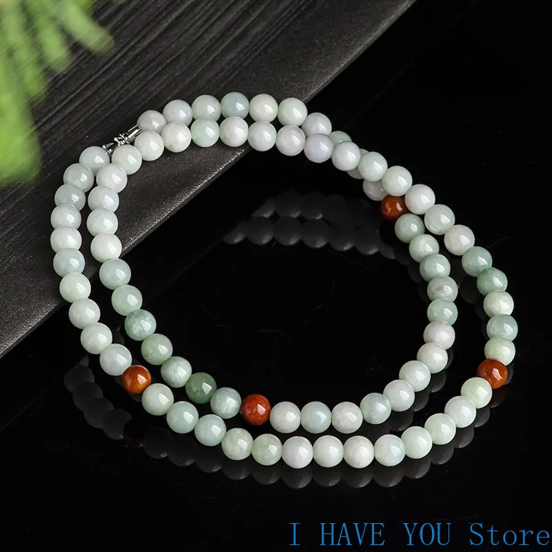 

Natural Myanmar A-grade Jade Necklace Tri Color Round Bead Necklace Ice Jade, Jade Beads Men's and Women's Sweater Chain