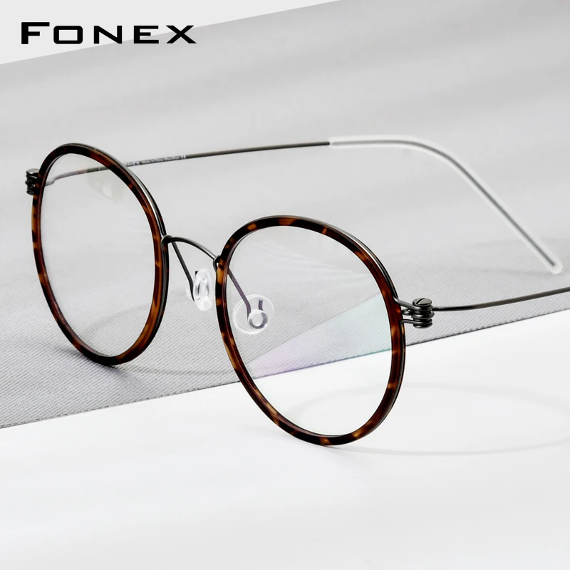 FONEX B Titanium Eyeglasses Frame Men Brand Design Round Frames Women Glasses Ultralight Weight Morten Korean Screwless Eyewear