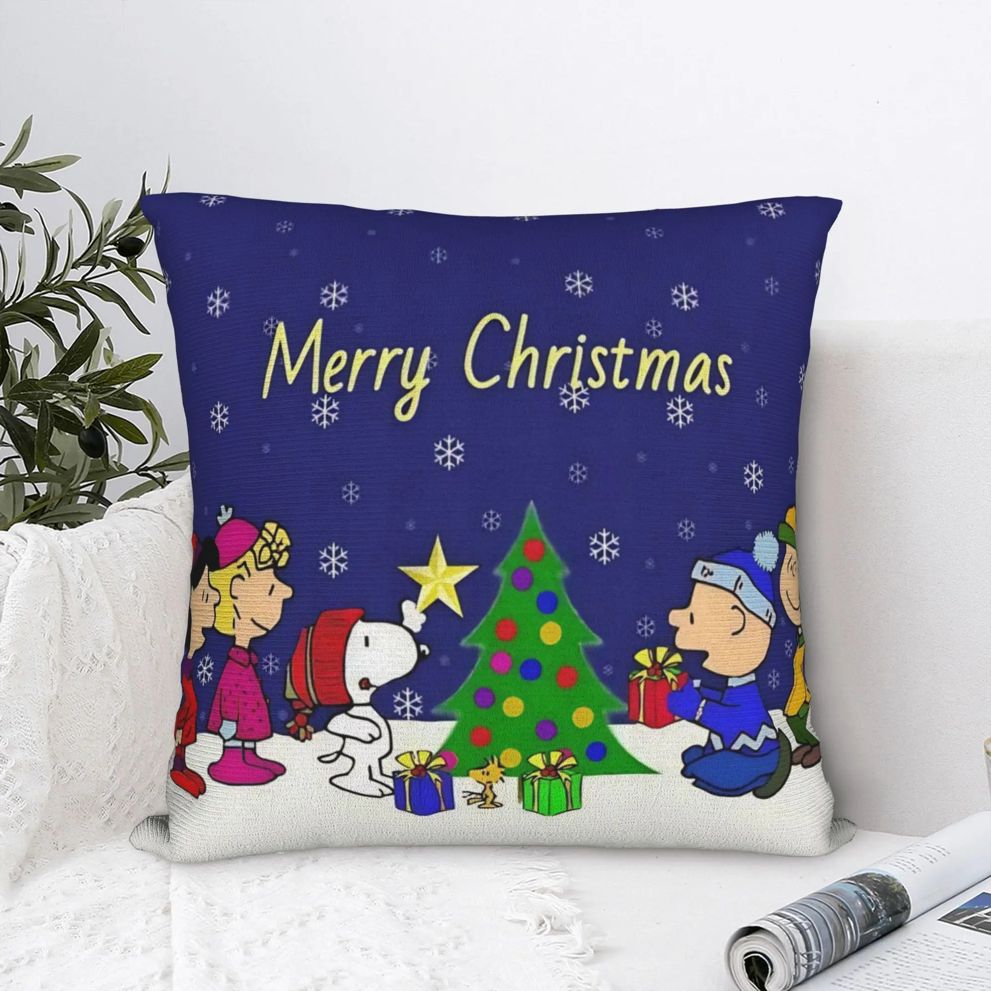 S-Snoopys Xmas Christmas Tree Pillowcase Polyester Cushion Cover Decoration  Pillow Case Cover Home Square 45X45cm