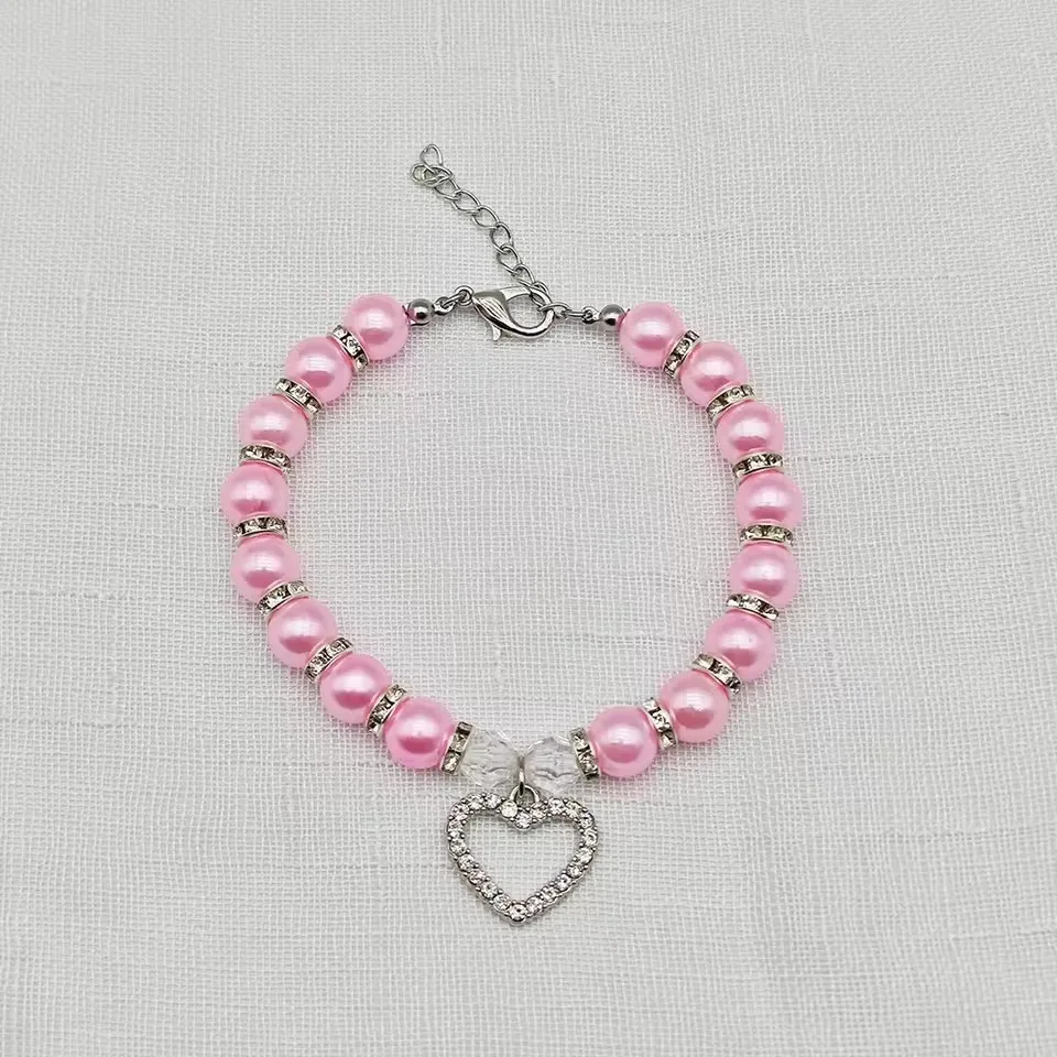 Mehrfarbige Perlen-Haustierkette mit Strass-Herzanhänger Glitzerndes Hunde- und Katzenhalsband Yorkshire Chihuahua Hochzeits-Party-Schmuck – Detail 11