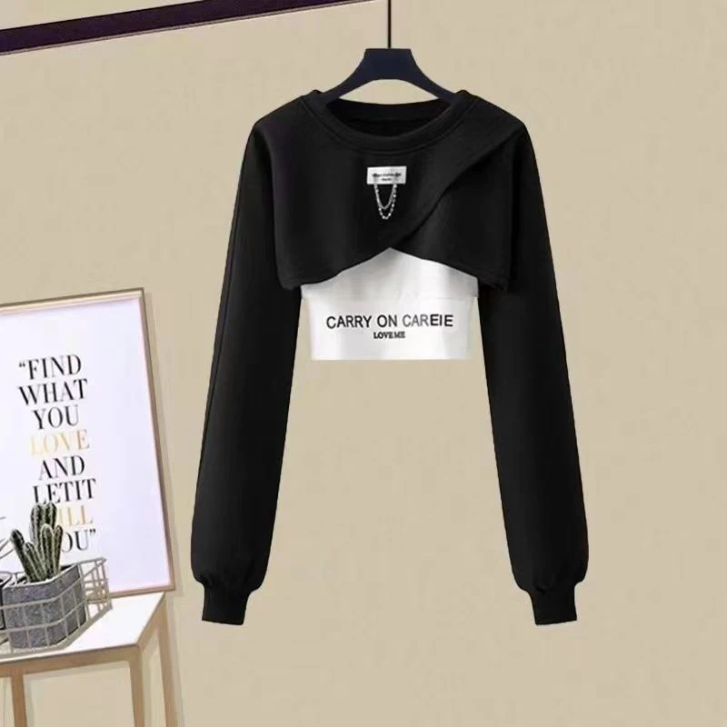 Jazz Dance Long Sleeved Tees Women Two Piece Sexy Cropped Tops Fashion Harajuku Y2K Chic Hip Hop Streetwear Female Pullover