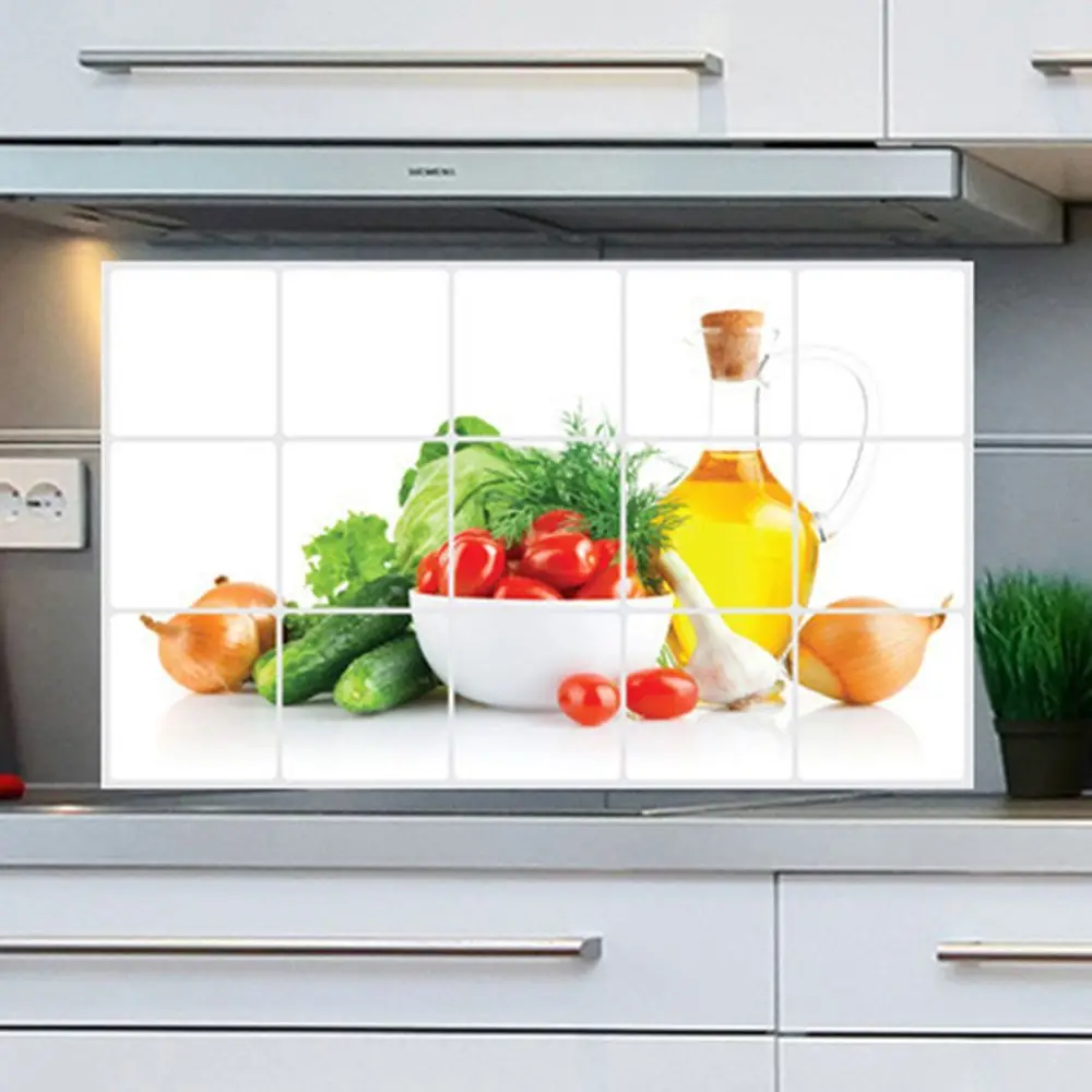 Decor Plane Wall Sticker Lecythus Vegetables Kitchen Decoration Waterproof Anti Oil Stain Kitchen Wall Tile Stickers Tile Decal